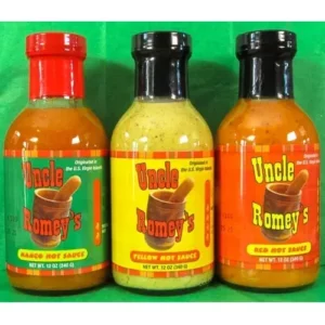 Uncle Romey's Mango Hot Sauce, Yellow Hot Sauce and Red Hot Sauce set
